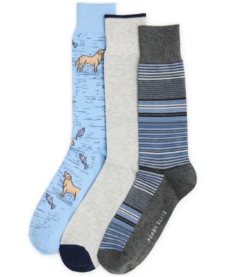 Men's Doggie Fishing and Stripes Crew Socks, 3-Pack