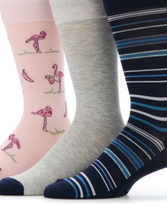 Men's Flamingo and Stripe Patterned Crew Socks, 3-Pack