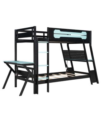 Twin Size Gaming Bunk Bed with Desks & USB Ports
