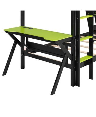 Twin Size Gaming Bunk Bed with Desks & USB Ports