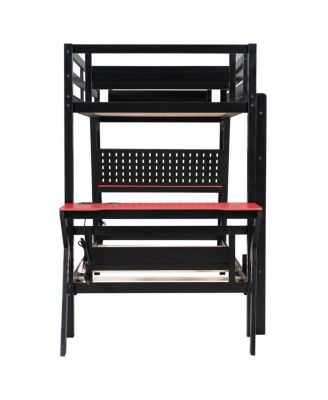 Twin Size Gaming Bunk Bed with Desks & USB Ports