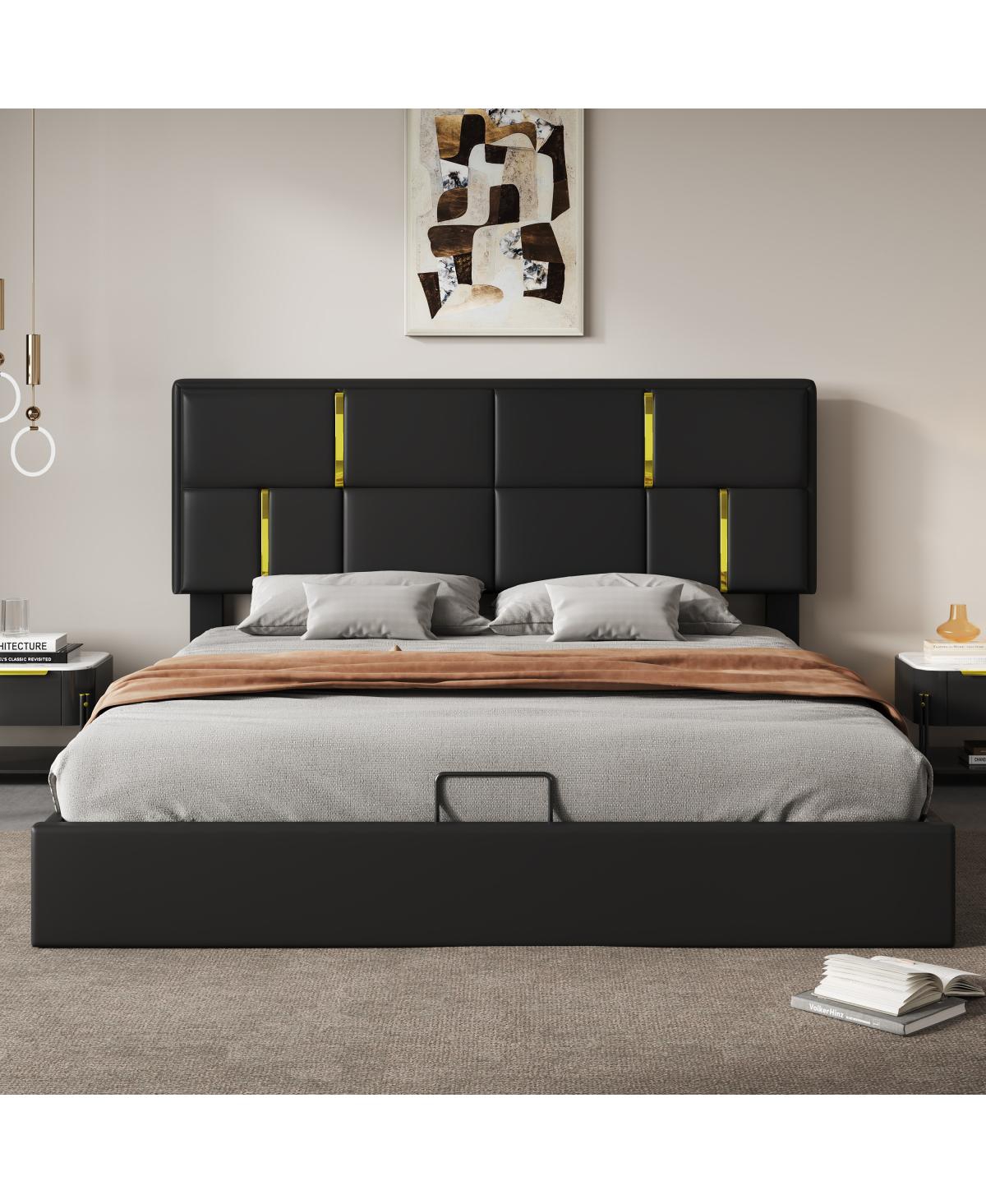 Streamdale Furniture Upholstered Platform Bed with Hydraulic Storage