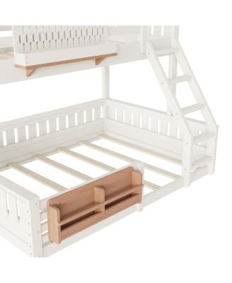 Twin XL over Queen Bunk Bed with Ladder, Guardrails, Pegboard & Bookshelf