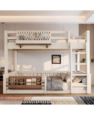 Full XL over Queen Bunk Bed with Ladder, Pegboard, Bookshelf