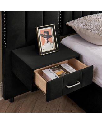 King Size Upholstered Bed Frame with Vertical Stripes & Buttons - No Box Spring Needed