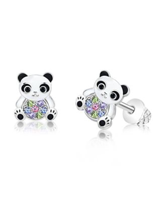 Girls /Girl/Panda Enamel Multi-color Crystal White Gold Palladium Plating Screwstud Earring