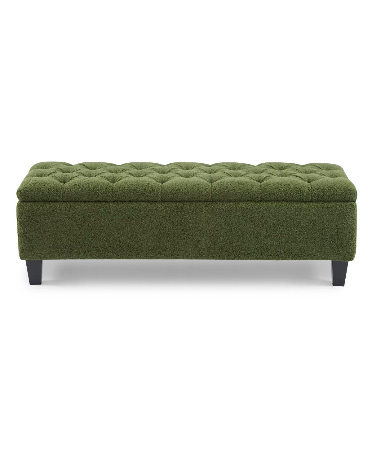 Streamdale Furniture Ottoman Bench with Storage, Green Boucle, Rubber Wood Legs, 300 lbs Cap