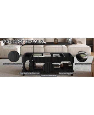 Lift Top Coffee Table with Storage, Solid Wood Black Finish, Modern Desk