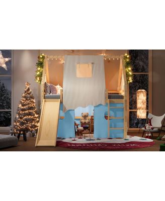 Full Size House Loft Bed with Sills, Tents, Lights, Slide