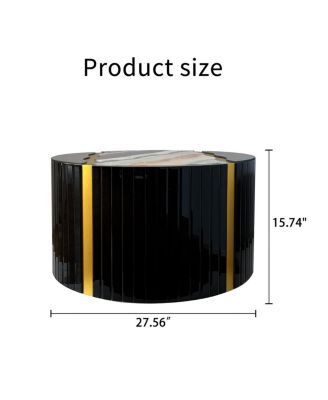 Black gold round mirror coffee table with marble pattern sticker side table