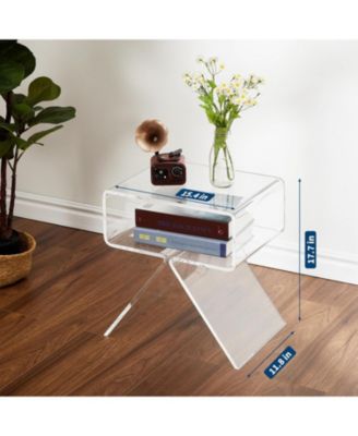 Acrylic Nightstand,17.7" L x 11.8" W x 15.4" H Acrylic Desk, Acrylic Side Table, Modern Design Clear Table
