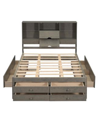 Platform Bed with Storage Headboard and 8 Drawers