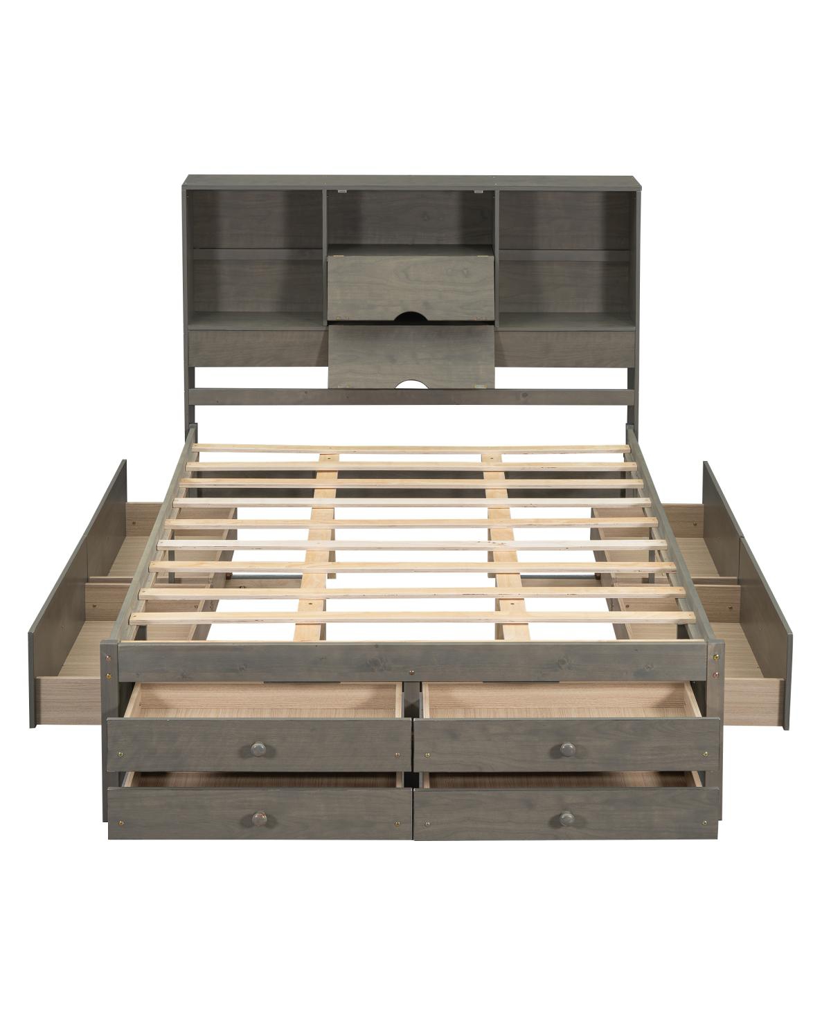 Streamdale Furniture Platform Bed with Storage Headboard and 8 Drawers