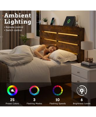 Queen Bed Frame with Storage, LED, Charging Station