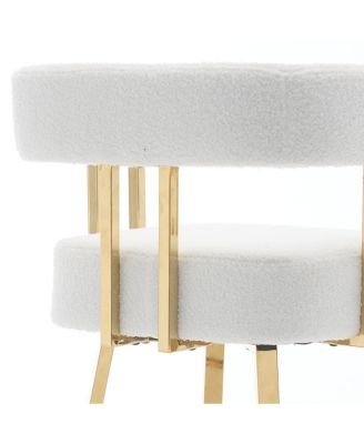 Modern decorative chair with gold metal legs, Teddy fleece upholstered sofa 2PC White