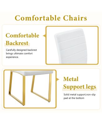 Marble patterned glass dining chair set with gold decoration