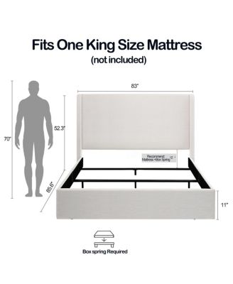 Caron Textured Ivory Canvas Chenille King Wingback Bed - Easy Assembly