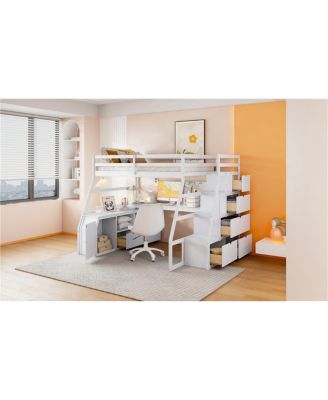 Loft Bed with 7 Drawers 2 Shelves and Desk