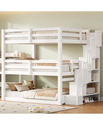 Full Size Triple Bunk Bed with Storage Staircase, Separate Design