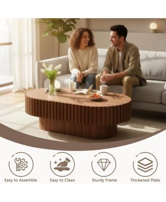 Oval Mid Century Modern Fluted Wood Coffee Table, 43.1" Walnut