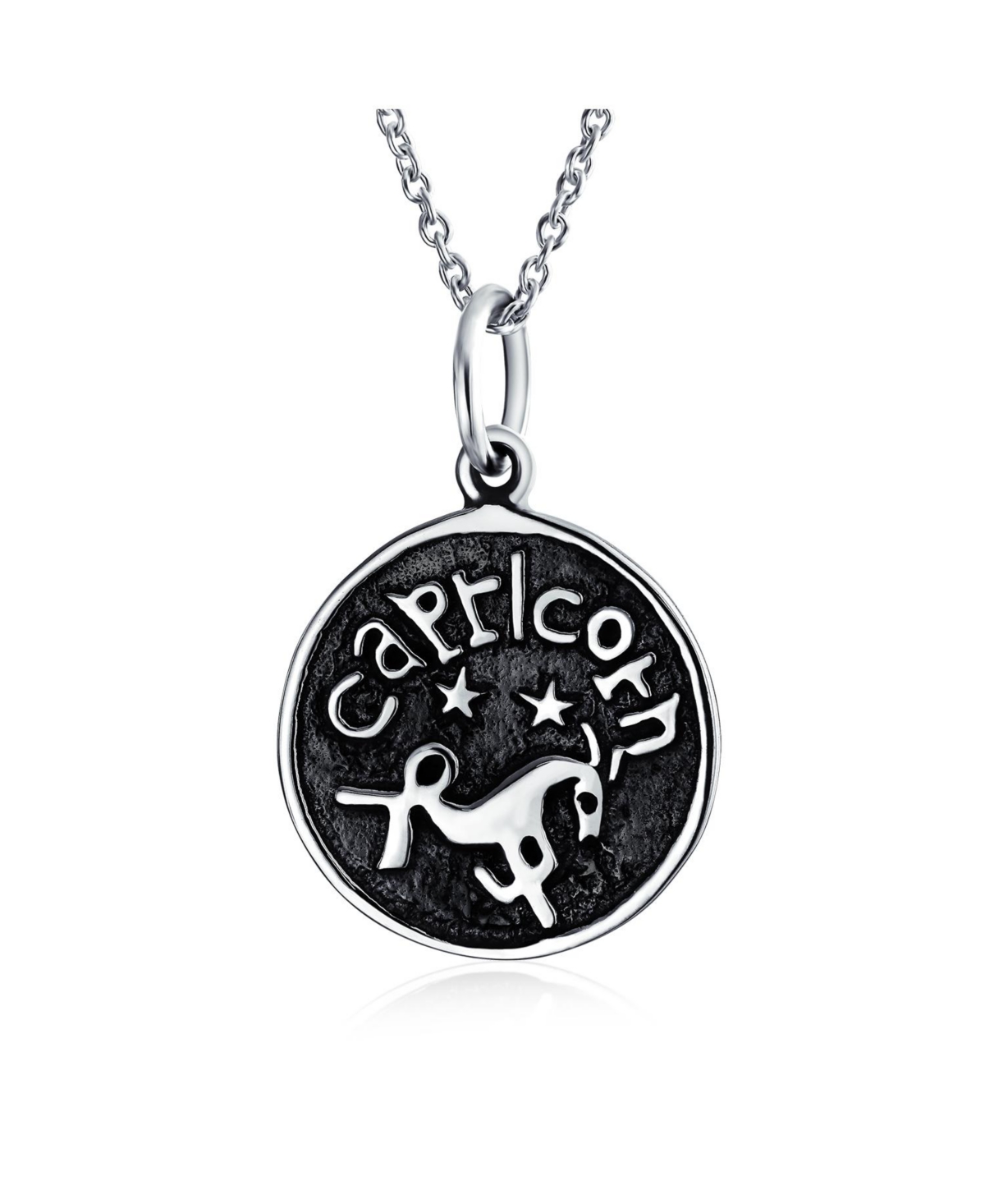 Bling Jewelry Capricorn Zodiac Round Medallion Pendant Necklace Antiqued .925 Sterling Silver