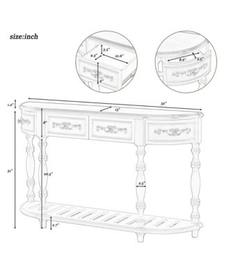  52" Modern Curved Console Table w/ Drawers & Shelf
