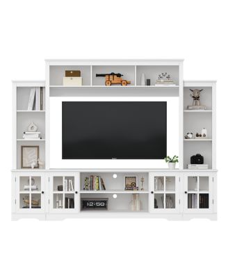Wall Unit TV Stand with Storage & Bookshelves for TVs up to 65", White, 100"W