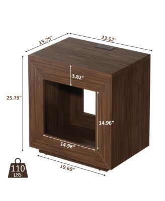 Rustic Wood End Table, 2 Tiered Square Side Table with Storage Shelf