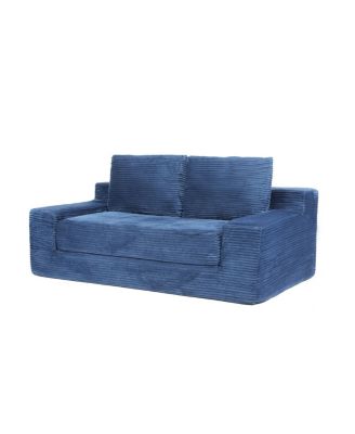 Dark-blue Corduroy Loveseat Sofa Bed with Reversible Cushions