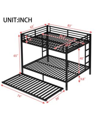 Queen over Queen Metal Bunk Bed with Twin Size Trundle