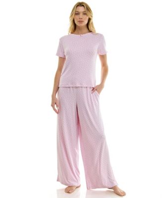 Women's Short-Sleeve T-Shirt and Wide Leg Pants, 2-Piece Pajama Set