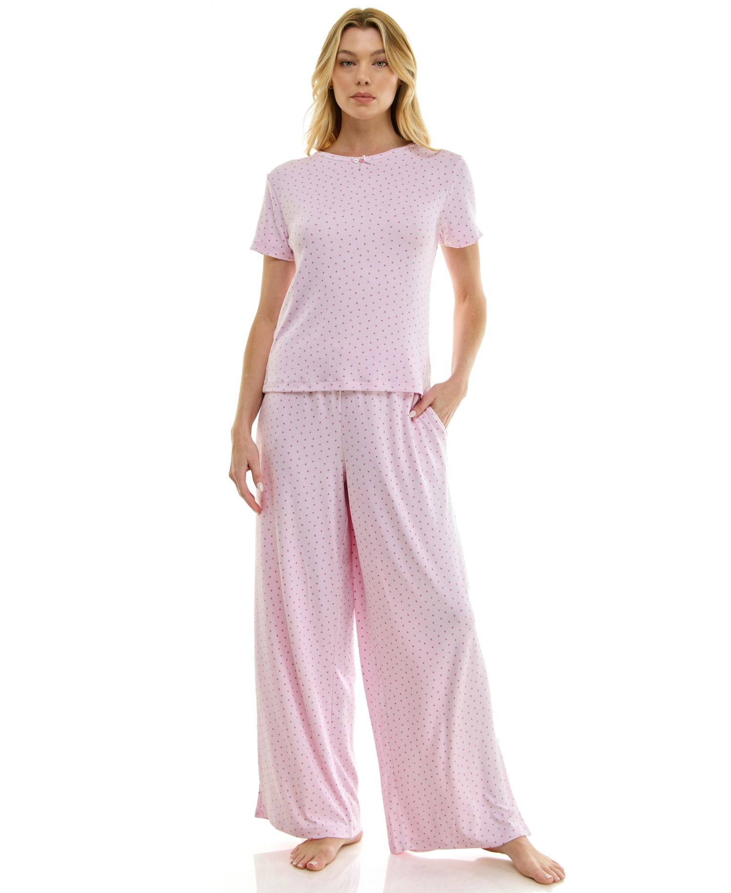 Women's Short-Sleeve T-Shirt and Wide Leg Pants, 2-Piece Pajama Set