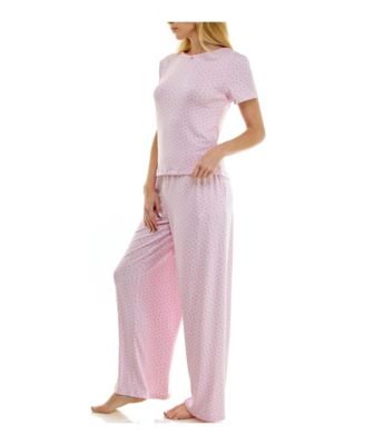 Women's Short-Sleeve T-Shirt and Wide Leg Pants, 2-Piece Pajama Set