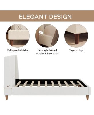 Modern Ivory Boucle Upholstered Platform Bed