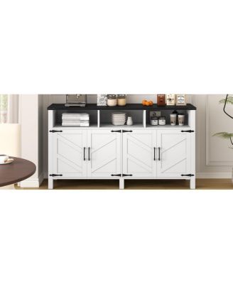 59" Modern 4-Door Sideboard Buffet with Power/USB, Adjustable Shelves, Metal Accents