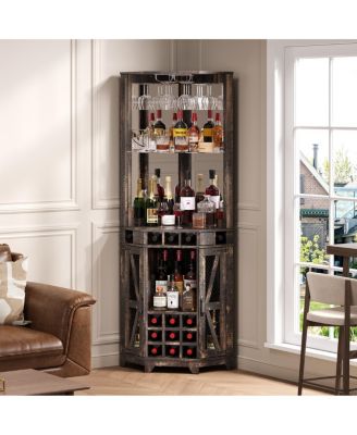 Farmhouse Wine Cabinet with Barn Door & Glass Rack, 72" Tall