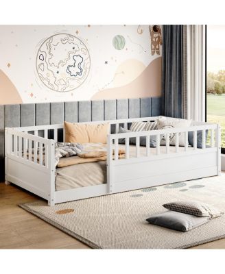 Twin Size Montessori Floor Bed with Security Barrier and Door