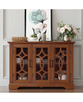 Sideboard with 3 Glass Doors, Adjustable Shelf, Dark Oak Laminate