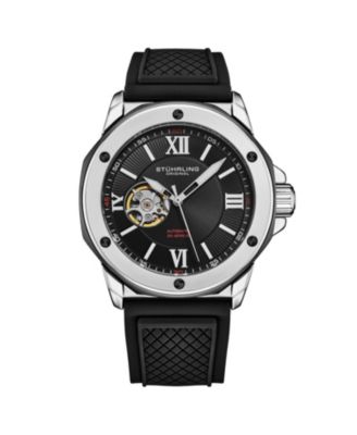 4056 Men s Automatic Open-Heart Watch with NH38A Movement, Screw-Accented Bezel & Rubber Strap