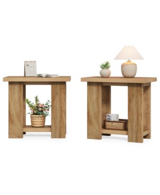 2-Tier Side Table Set of 2, Farmhouse End Table with Storage Shelves, Small Nightstand Wooden Beside Table Bed Side Table