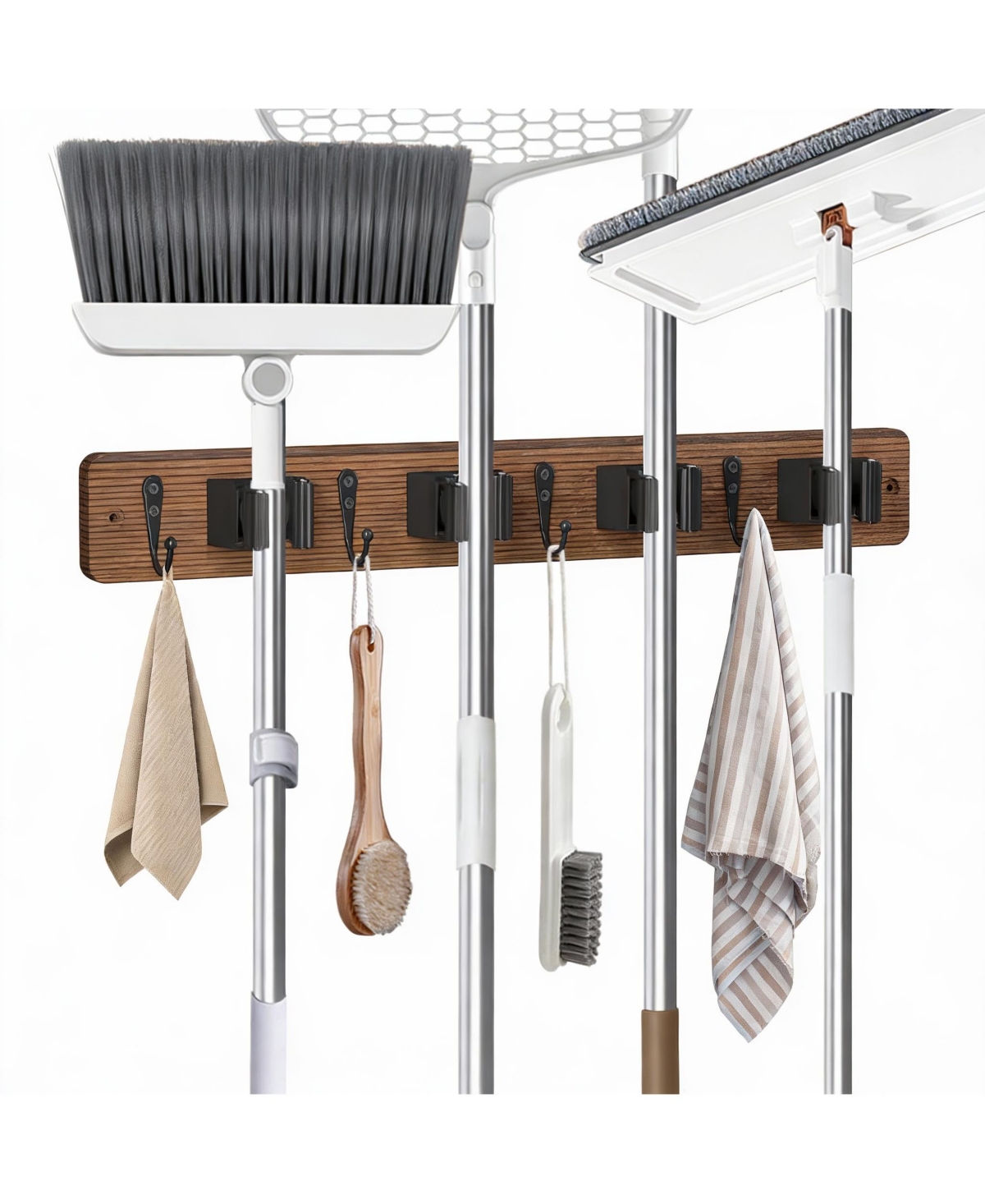 Yigii 4-Holder Wall Mounted Mop & Broom Holder with Anti-Slip Rubber