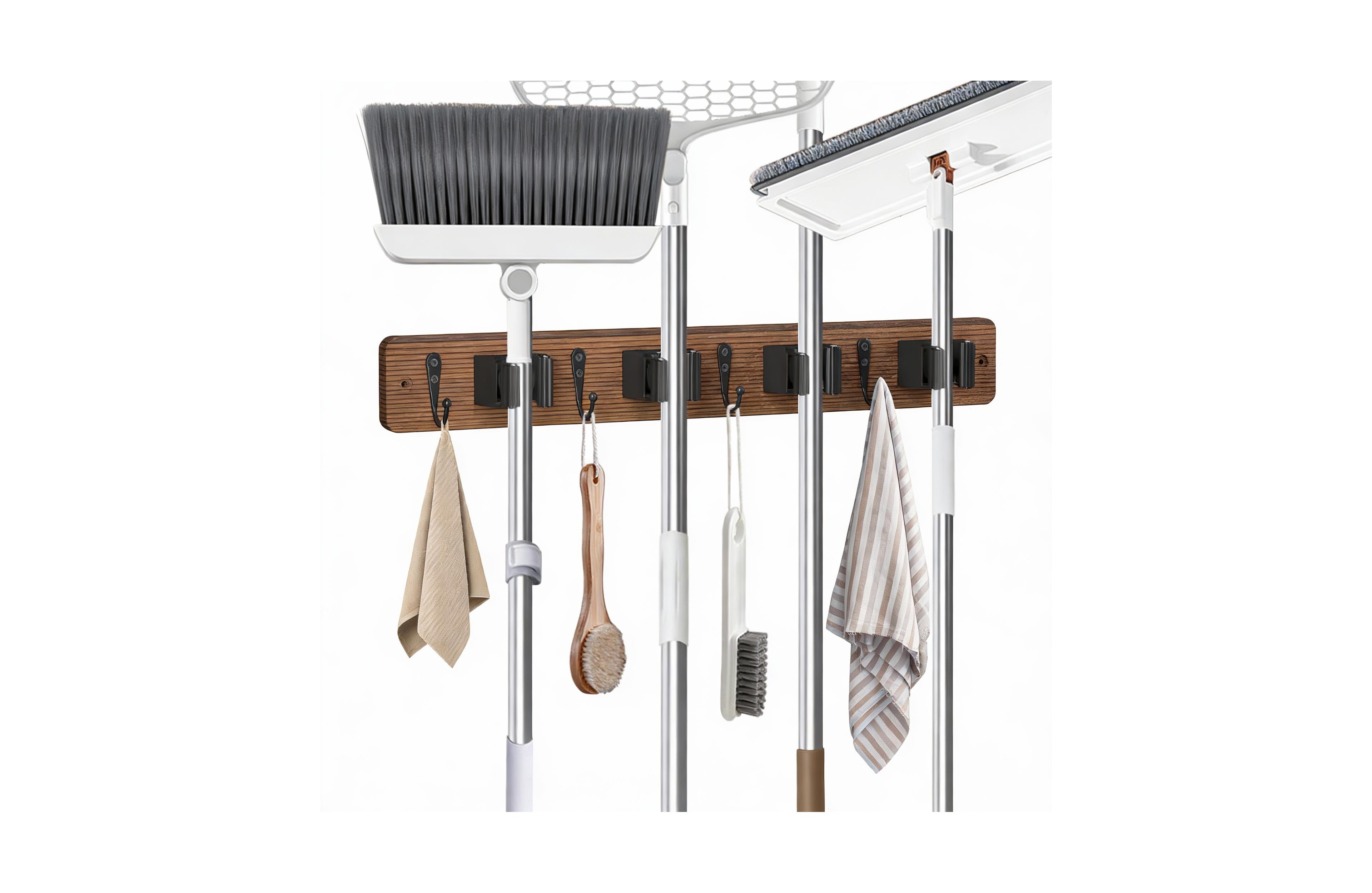 Yigii 4-Holder Wall Mounted Mop & Broom Holder with Anti-Slip Rubber