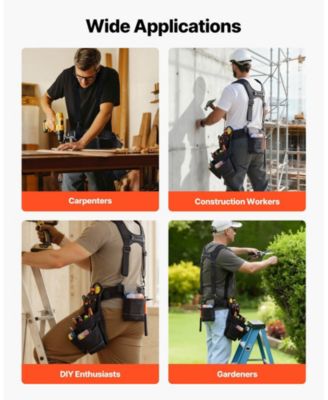 Tool Belt with Suspenders, 19 Pockets Heavy-Duty Tool Pouch, Adjustable Waist 31–51 in, Detachable Suspension Rig