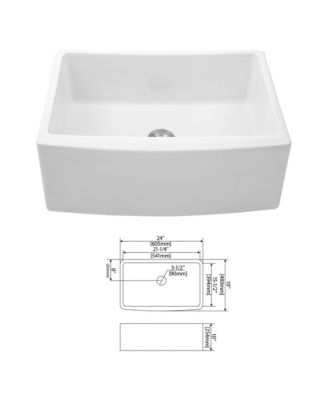 huluwat White Farmhouse Kitchen Sink Ceramic Arch Edge Apron Front Single Bowl