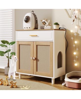 2-Piece Cat Litter Box Enclosure Furniture, 3-IN-1 Hidden Litter Box & Side Cabinet