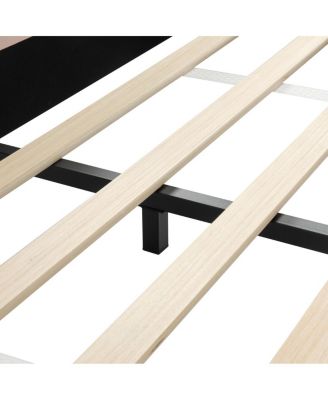  Queen Size Upholstered Grounded Bed with Bedside Desk and Stool