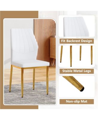 Streamdale Set of 6 Gold & White Dining Chairs, 37" High, Ergonomic PU Backrest