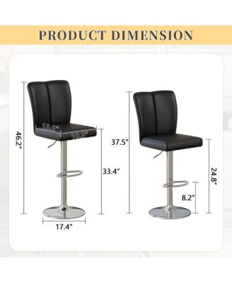 Streamdale Modern Black PU Bar Stool Set - 2-Piece with Silver Legs