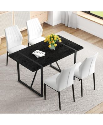 Black Faux Wood Grain MDF Dining Table Set with 4 PU Chairs.