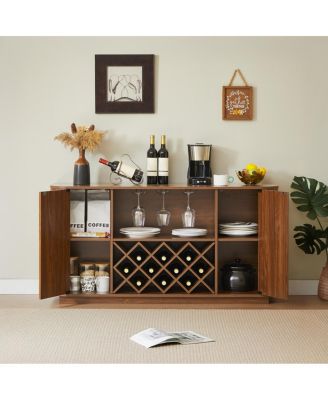 58" Modern Wavy Curve Sideboard - Multifunctional Storage Cabinet with Wine Rack